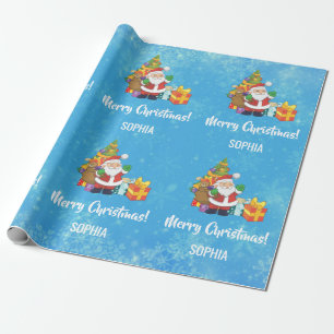 Merry Christmas Santa Tree Gifts Personalize Name Wrapping Paper