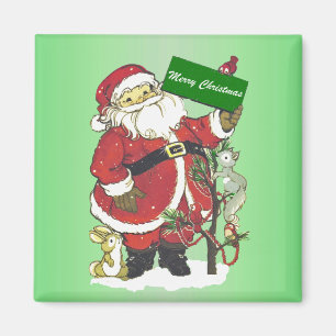Merry Christmas Santa Tree Little Animals Snow Magnet