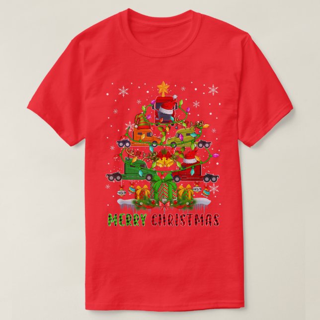 Merry Christmas Santa Trucks Xmas Tree Light Truck T-Shirt (Design Front)