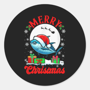 Merry Christmas Santa Tuna Xmas Box Funny Fishing  Classic Round Sticker