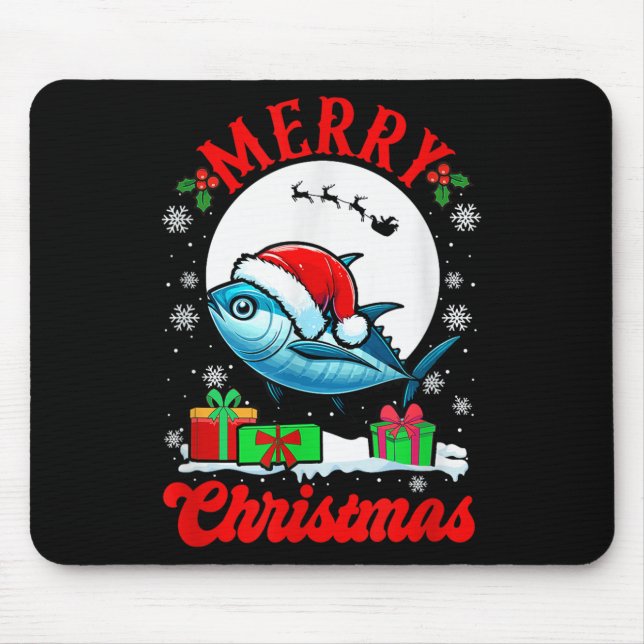Merry Christmas Santa Tuna Xmas Box Funny Fishing  Mouse Mat (Front)