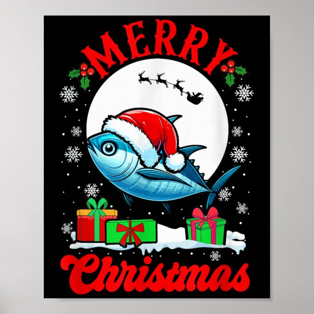 Merry Christmas Santa Tuna Xmas Box Funny Fishing  Poster (Front)