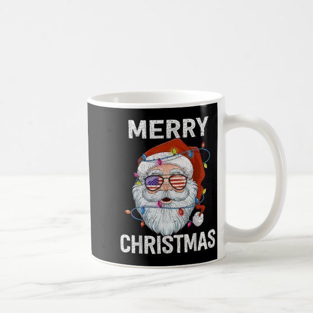 Merry Christmas Santa Usa Flag Christmas Xmas Men  Coffee Mug (Right)