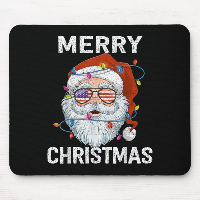 Merry Christmas Santa Usa Flag Christmas Xmas Men  Mouse Mat (Front)
