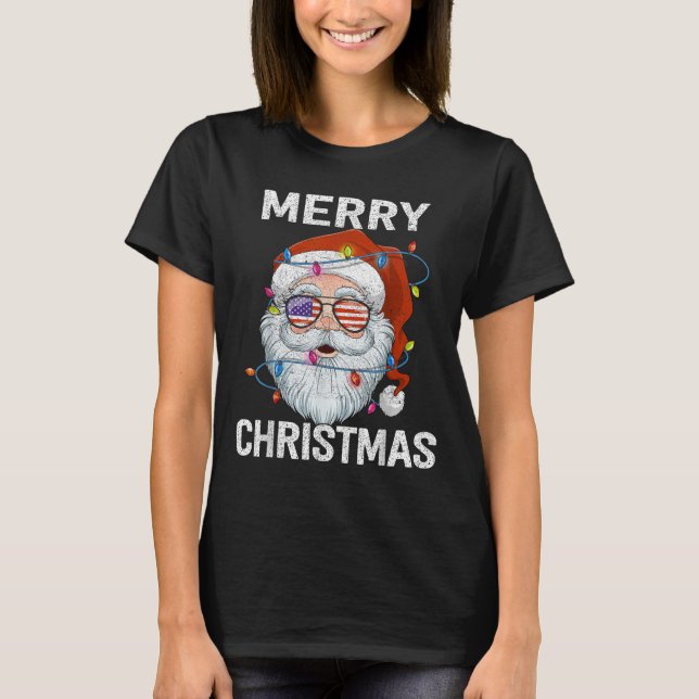 Merry Christmas Santa Usa Flag Christmas Xmas Men  T-Shirt (Front)