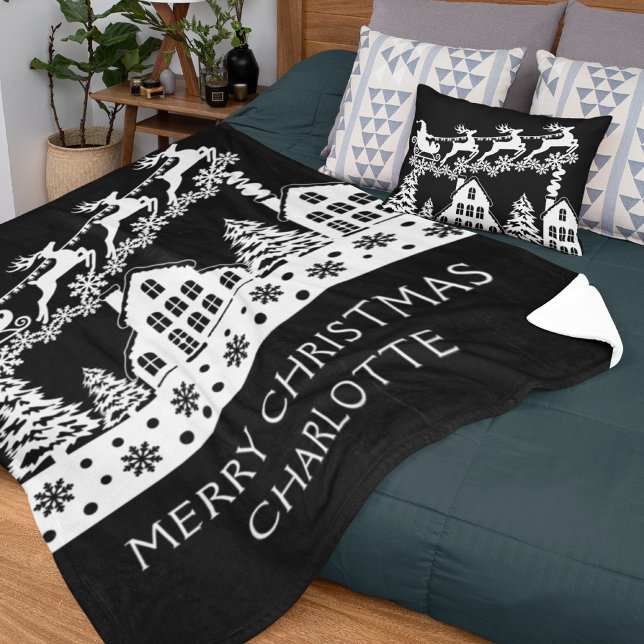 Merry Christmas Santa Winter Snowflakes Name Sherpa Blanket (Creator Uploaded)