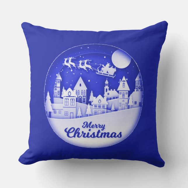 Merry Christmas Santa Winter Village Cushion (Front)