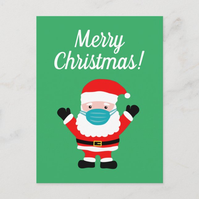 Merry Christmas Santa with face mask on custom Holiday Postcard (Front)