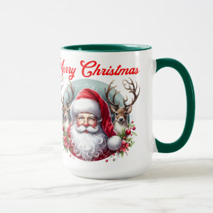 Merry Christmas Santa with Reindeer  Mug