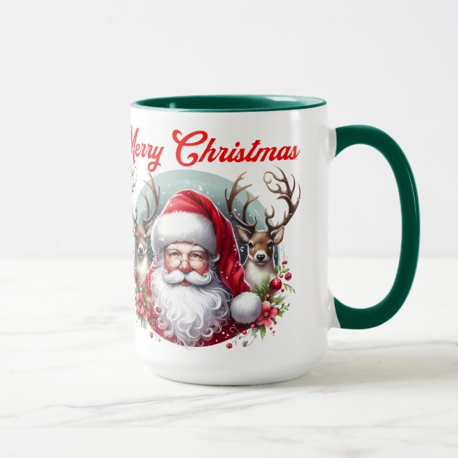 Merry Christmas Santa with Reindeer  Mug (Right)