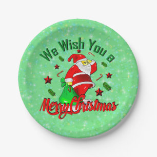 Merry Christmas Santa with Sack Stars Cane 7" Paper Plate