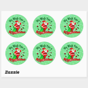 Merry Christmas Santa with Sack Stars Cane Paper Classic Round Sticker