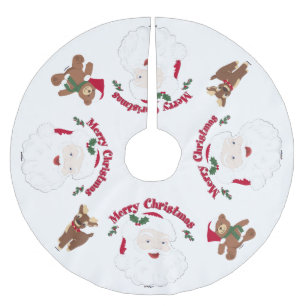 Merry Christmas Santa with Teddy Bear and Reindeer Brushed Polyester Tree Skirt
