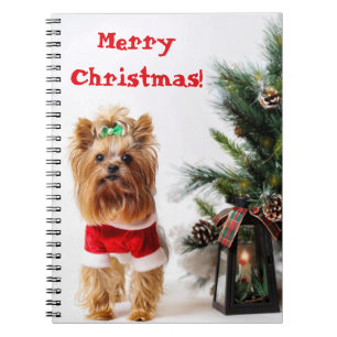 Merry Christmas Santa Yorkie with Christmas Tree Notebook