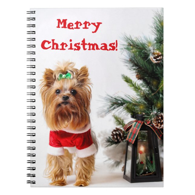 Merry Christmas Santa Yorkie with Christmas Tree Notebook (Front)