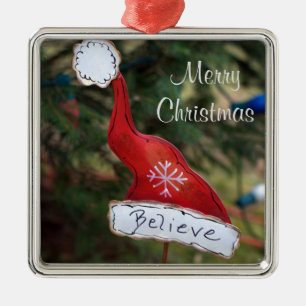 Merry Christmas Santa's Believe Hat Metal Tree Decoration