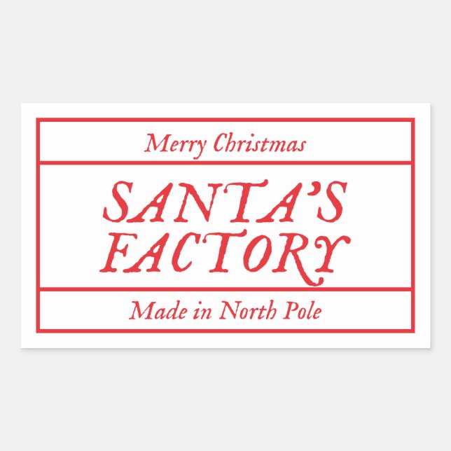 Merry Christmas Santa's Factory Made In North Pole Rectangular Sticker (Front)