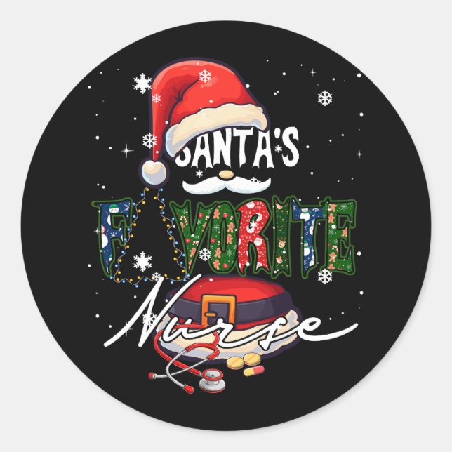 Merry Christmas Santa's Favourite Nurse Midwife Xm Classic Round Sticker (Front)