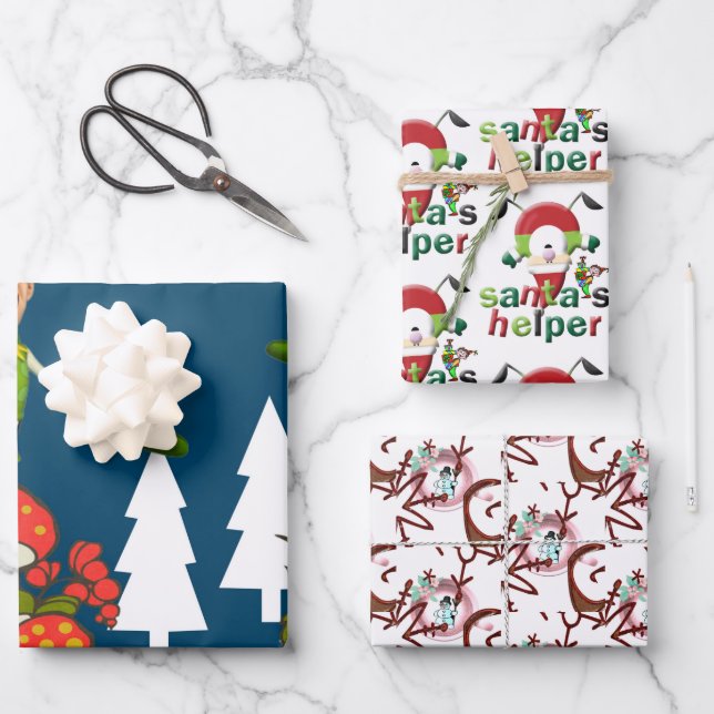 Merry Christmas Santas Help Wrapping Paper Sheets (Front)