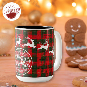 Merry Christmas Santa's Reindeer Flannel Two-Tone Coffee Mug