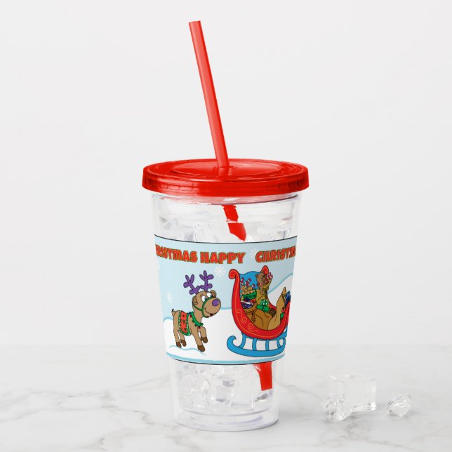 Merry Christmas Santa's Reindeers Acrylic Tumbler (Front Ice)