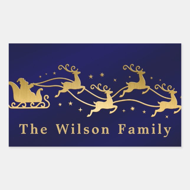 Merry Christmas Santas Sleigh blue Return Address  Rectangular Sticker (Front)