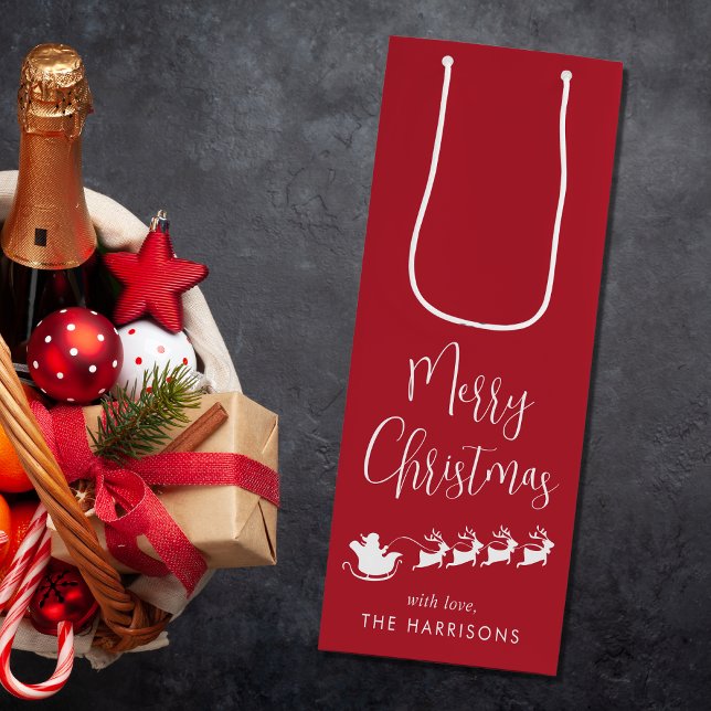 Merry Christmas Santas Sleigh Red Wine Gift Bag (Creator Uploaded)