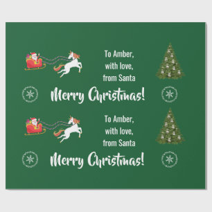 Merry Christmas Santa's Sleigh Unicorn Personalise Wrapping Paper