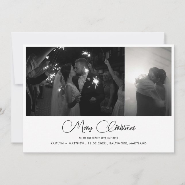 Merry Christmas Save The Date Modern Couple Photo  Holiday Card (Front)