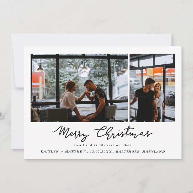 Merry Christmas | Save The Date | Script Elegant Holiday Card (Front)