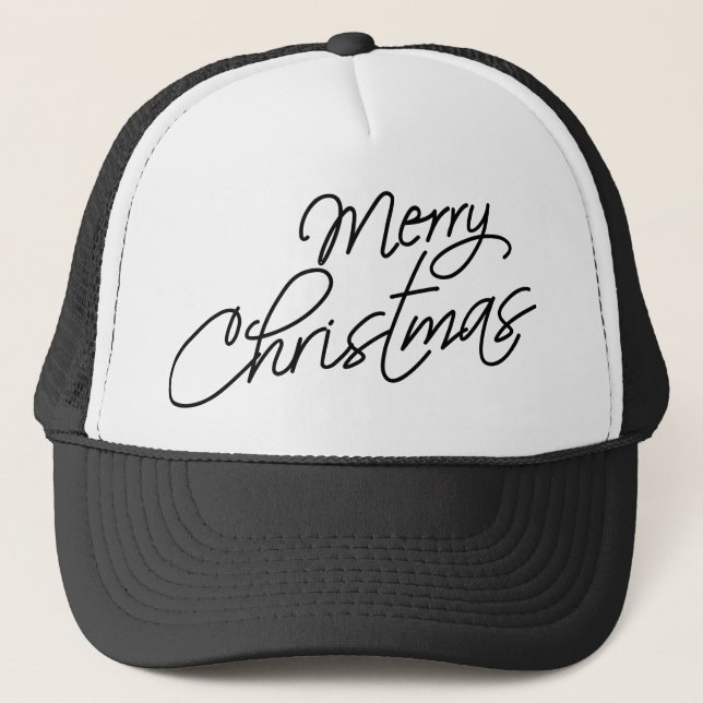 Merry Christmas Saying (Hand-Drawn) Trucker Hat (Front)