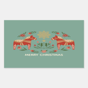 Merry Christmas scandi dala horse Rectangular Sticker
