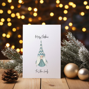 Merry Christmas Scandinavian Blue Lady Gnom Holiday Card