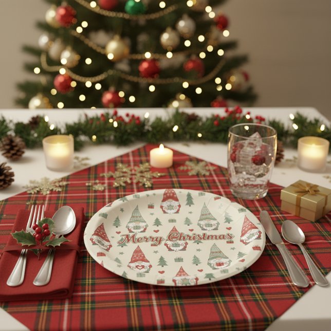 Merry Christmas Scandinavian Gnome Paper Plates (Creator Uploaded)