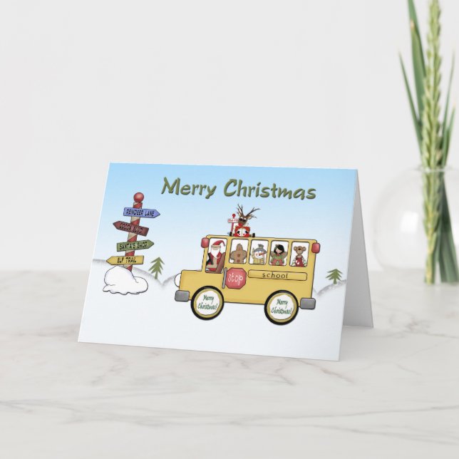 Merry Christmas School Bus Holiday Card (Front)