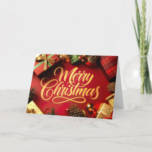 "Merry Christmas" Schrift mit Geschenken & Zapfen Thank You Card