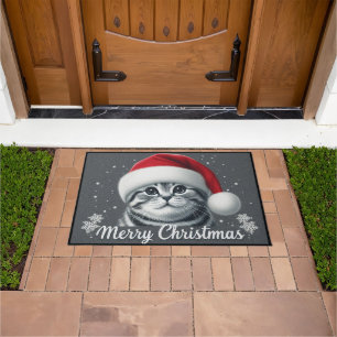 Merry Christmas Scottish Fold Cat, Xmas Santa Cat Doormat
