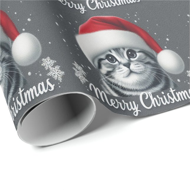 Merry Christmas Scottish Fold Cat, Xmas Santa Cat Wrapping Paper (Roll Corner)