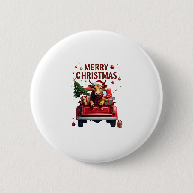 Merry Christmas Scottish Highland Cow Xmas Farm An 6 Cm Round Badge (Front)