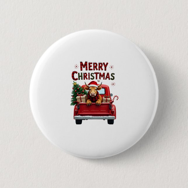 Merry Christmas Scottish Highland Cow Xmas Farm An 6 Cm Round Badge (Front)