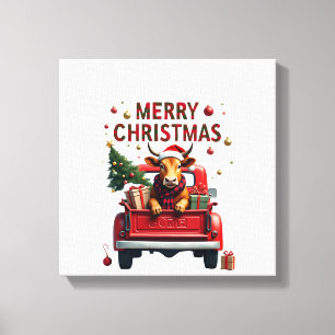 Merry Christmas Scottish Highland Cow Xmas Farm An Canvas Print