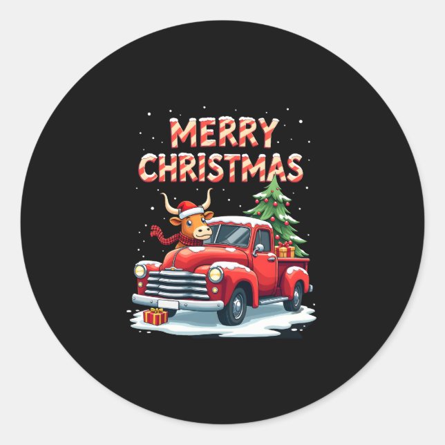 Merry Christmas Scottish Highland Cow Xmas Farm An Classic Round Sticker (Front)