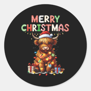 Merry Christmas Scottish Highland Cow Xmas Farm An Classic Round Sticker
