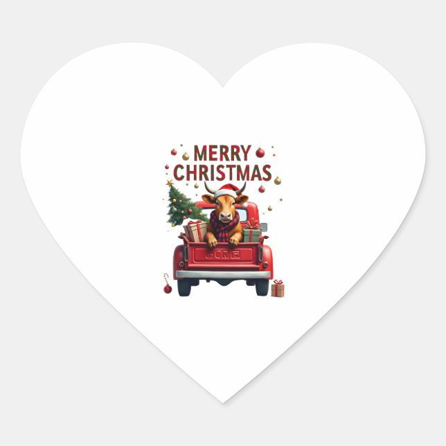 Merry Christmas Scottish Highland Cow Xmas Farm An Heart Sticker (Front)