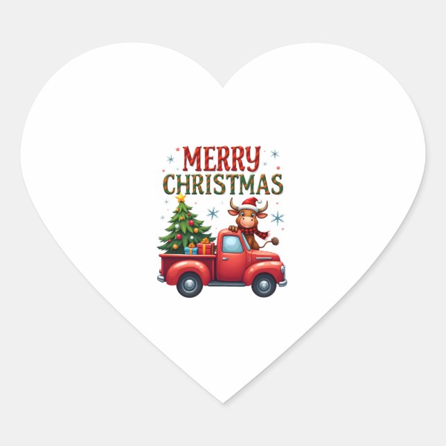 Merry Christmas Scottish Highland Cow Xmas Farm An Heart Sticker (Front)
