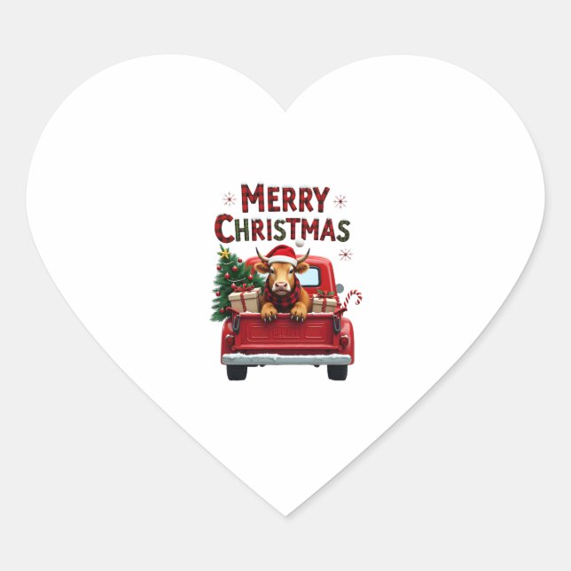 Merry Christmas Scottish Highland Cow Xmas Farm An Heart Sticker (Front)