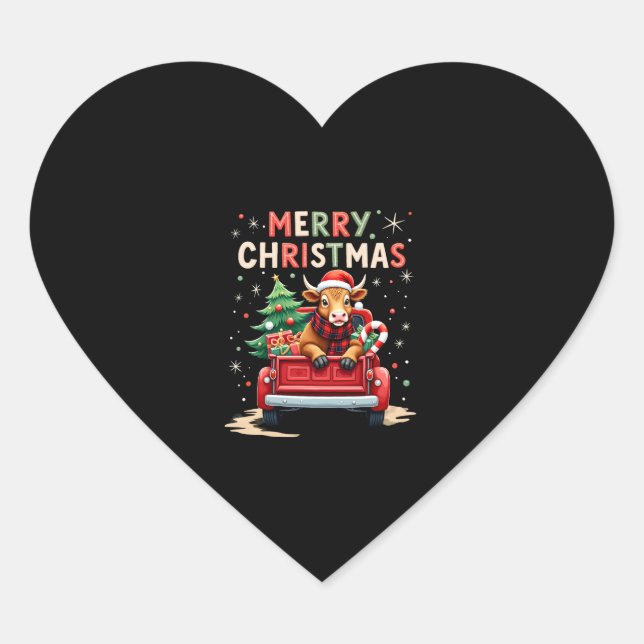 Merry Christmas Scottish Highland Cow Xmas Farm An Heart Sticker (Front)