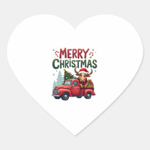 Merry Christmas Scottish Highland Cow Xmas Farm An Heart Sticker