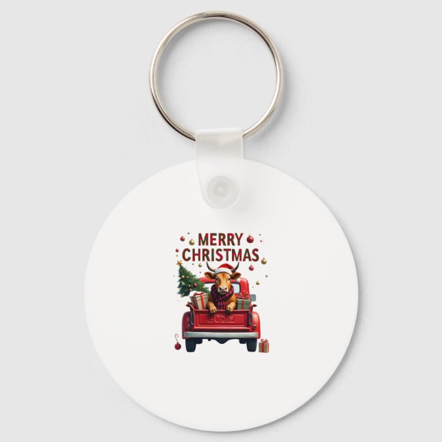 Merry Christmas Scottish Highland Cow Xmas Farm An Key Ring (Front)