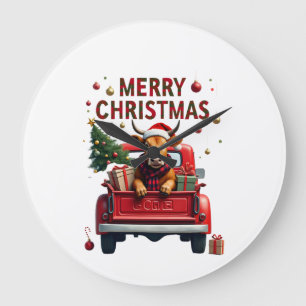 Merry Christmas Scottish Highland Cow Xmas Farm An Large Clock